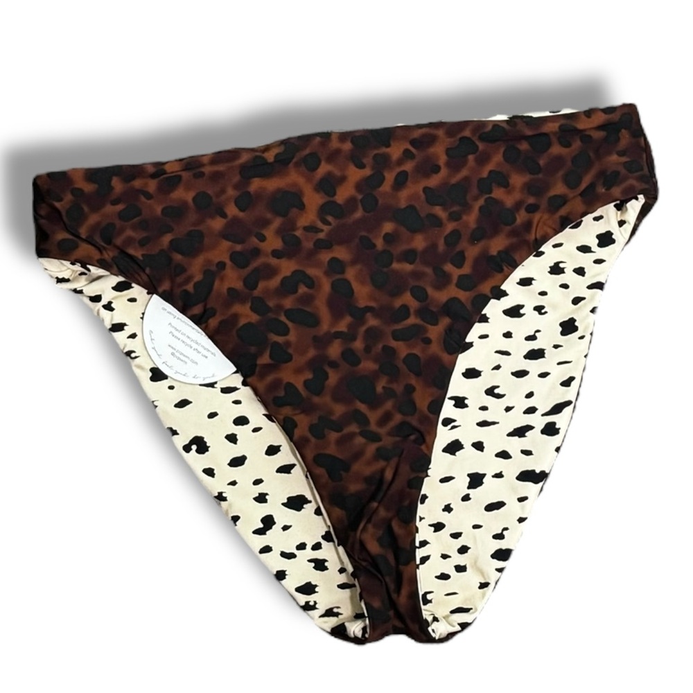 PilyQ NWT Reversible Leopard Print Bikini‎ Bottom Sz L Wild Heart full coverage